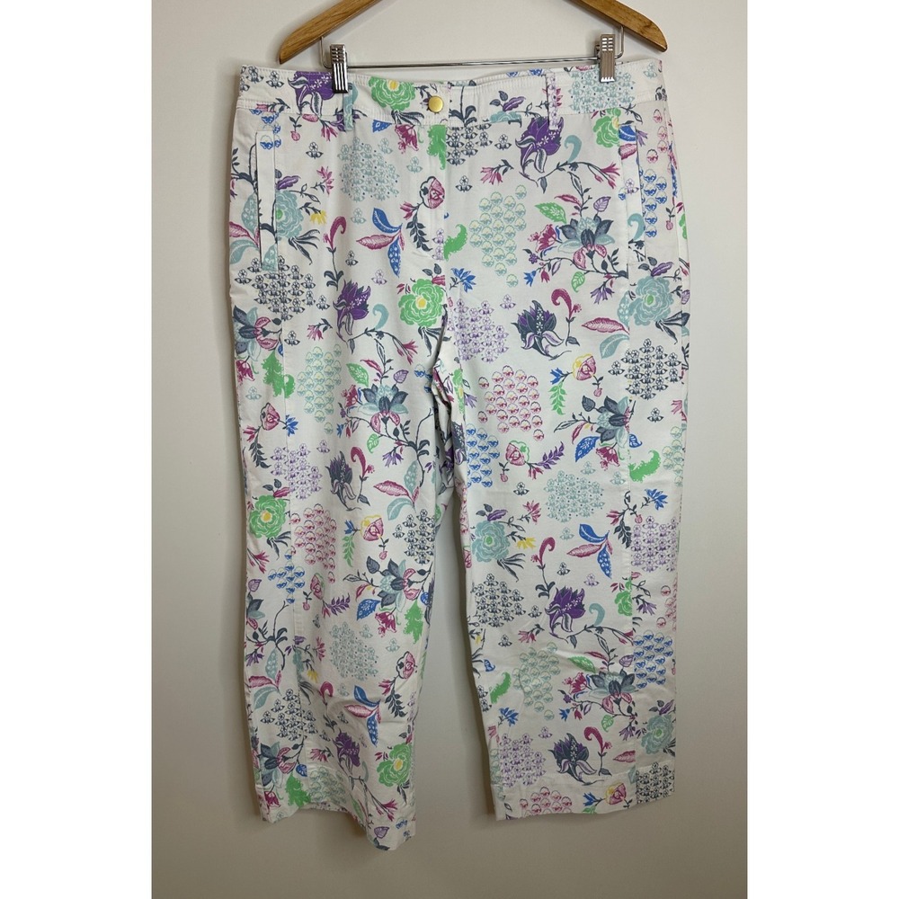 Talbots Straight Crop Pants in Whimsical Jacobean Floral Print Size 16 Summer - Picture 2 of 14